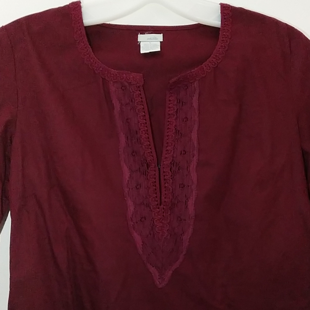 Anthropologie Adille red blouse with lace trim